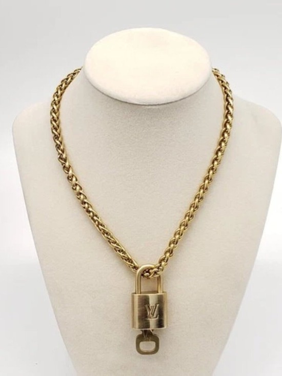 Louis Vuitton Jewelry - Stainless Steel Gold-Plated Necklace with Authentic Louis Vuitton Padlock